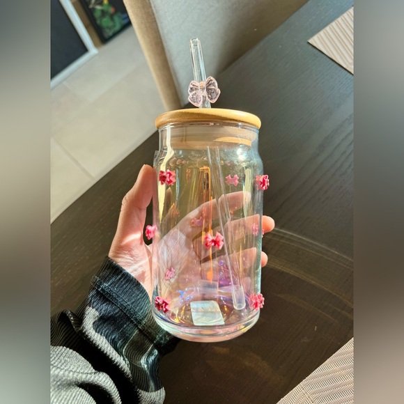 Other - Viral Pink Bow Glass Tumbler